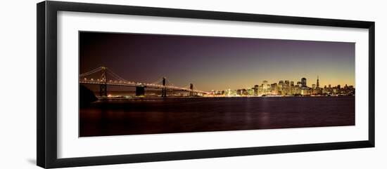 Bridge across a Bay with City Skyline in the Background, Bay Bridge, San Francisco Bay-null-Framed Photographic Print