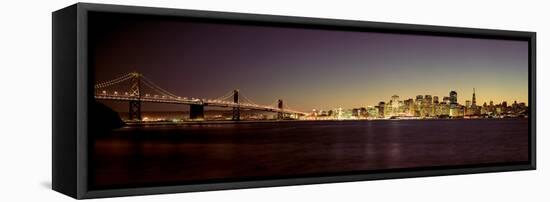 Bridge across a Bay with City Skyline in the Background, Bay Bridge, San Francisco Bay-null-Framed Premier Image Canvas