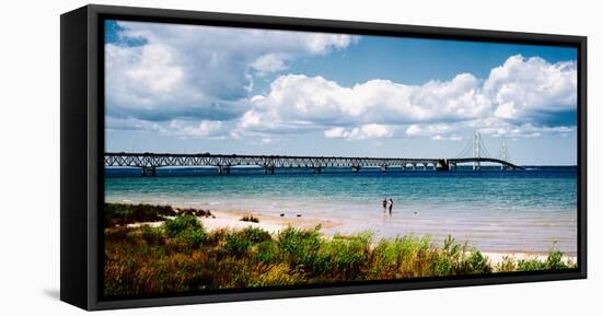 Bridge across a Lake, Mackinac Bridge, Mackinaw City, Michigan, USA-null-Framed Premier Image Canvas