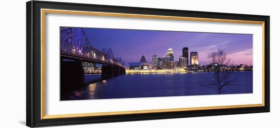 Bridge across a River at Dusk, George Rogers Clark Memorial Bridge, Ohio River, Louisville-null-Framed Photographic Print