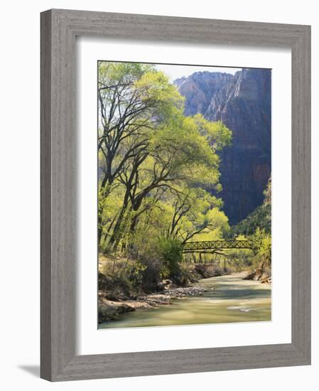 Bridge across River with Mountains in Background, Virgin River, Zion National Park, Utah, USA-Scott T. Smith-Framed Photographic Print