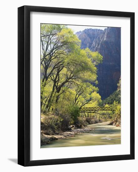 Bridge across River with Mountains in Background, Virgin River, Zion National Park, Utah, USA-Scott T. Smith-Framed Photographic Print