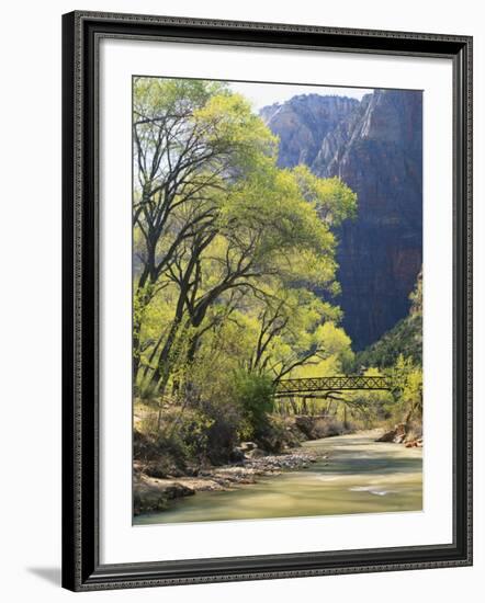 Bridge across River with Mountains in Background, Virgin River, Zion National Park, Utah, USA-Scott T. Smith-Framed Photographic Print