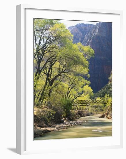 Bridge across River with Mountains in Background, Virgin River, Zion National Park, Utah, USA-Scott T. Smith-Framed Photographic Print