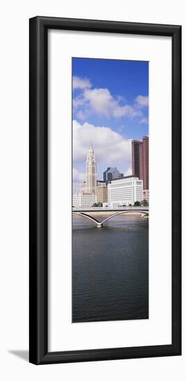Bridge across the Scioto River with skyscrapers in the background, Columbus, Ohio, USA-null-Framed Photographic Print