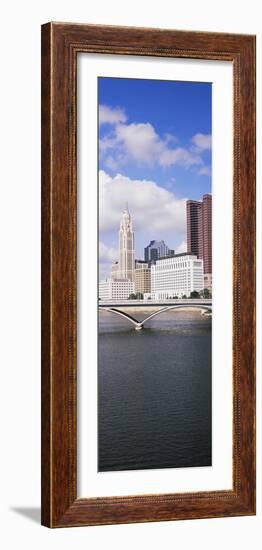 Bridge across the Scioto River with skyscrapers in the background, Columbus, Ohio, USA-null-Framed Photographic Print