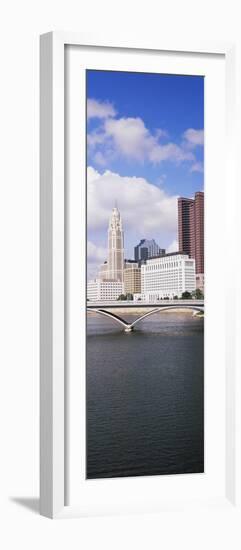 Bridge across the Scioto River with skyscrapers in the background, Columbus, Ohio, USA-null-Framed Photographic Print