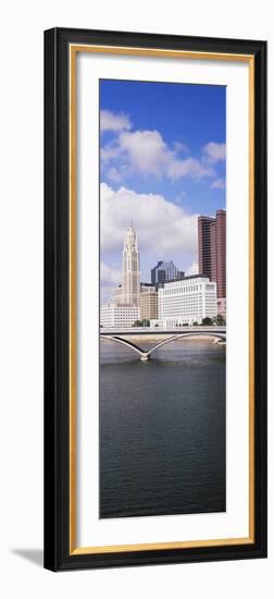 Bridge across the Scioto River with skyscrapers in the background, Columbus, Ohio, USA-null-Framed Photographic Print