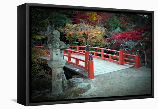 Bridge and Autumn Colours in Miyajima Japan-Neale Cousland-Framed Premier Image Canvas