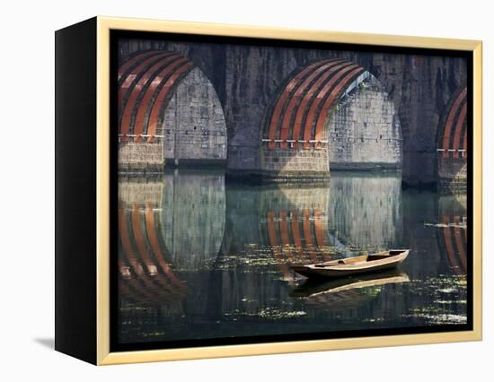 Bridge and Boat on Wuyang River, Zhenyuan, Guizhou, China-Keren Su-Framed Premier Image Canvas