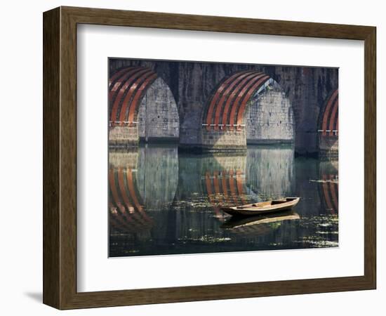 Bridge and Boat on Wuyang River, Zhenyuan, Guizhou, China-Keren Su-Framed Photographic Print