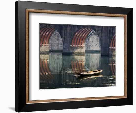 Bridge and Boat on Wuyang River, Zhenyuan, Guizhou, China-Keren Su-Framed Photographic Print