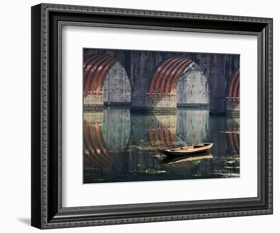 Bridge and Boat on Wuyang River, Zhenyuan, Guizhou, China-Keren Su-Framed Photographic Print