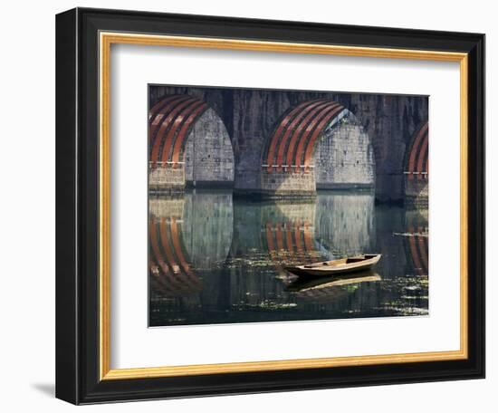 Bridge and Boat on Wuyang River, Zhenyuan, Guizhou, China-Keren Su-Framed Photographic Print