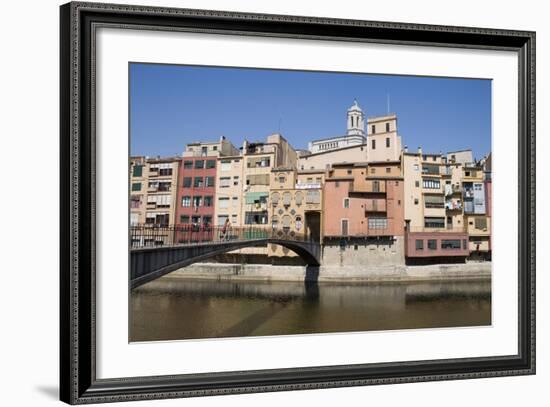 Bridge and Brightly Painted Houses on the Bank of the Riu Onyar-Martin Child-Framed Photographic Print