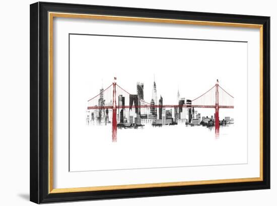 Bridge and Skyline Red-Avery Tillmon-Framed Art Print