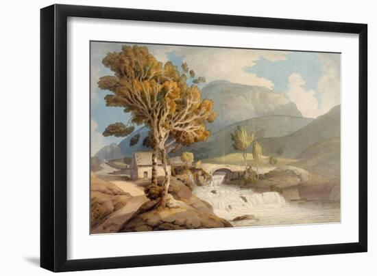 Bridge and Waterfall near Llyngwellyn, 1777 (Watercolour and Ink)-Francis Towne-Framed Giclee Print