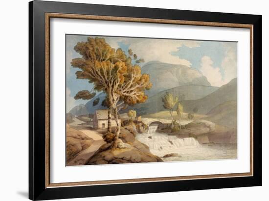 Bridge and Waterfall near Llyngwellyn, 1777 (Watercolour and Ink)-Francis Towne-Framed Giclee Print