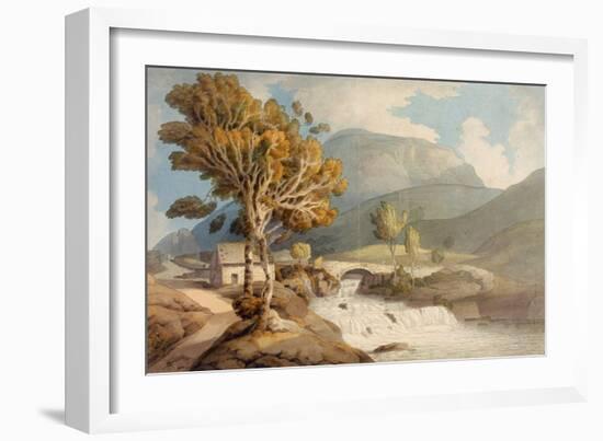 Bridge and Waterfall near Llyngwellyn, 1777 (Watercolour and Ink)-Francis Towne-Framed Giclee Print