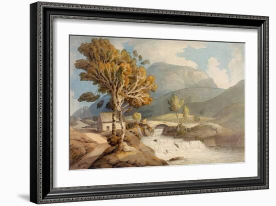 Bridge and Waterfall near Llyngwellyn, 1777 (Watercolour and Ink)-Francis Towne-Framed Giclee Print