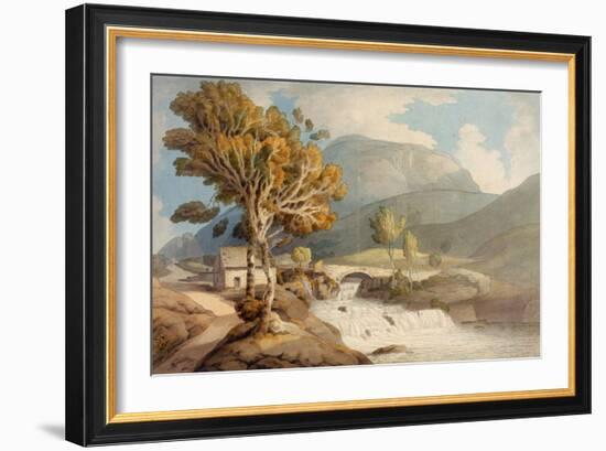 Bridge and Waterfall near Llyngwellyn, 1777 (Watercolour and Ink)-Francis Towne-Framed Giclee Print