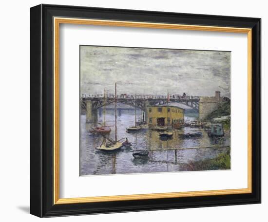 Bridge at Argenteuil on a Gray Day, c.1876-Claude Monet-Framed Giclee Print