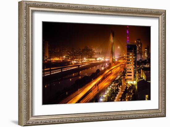 Bridge At Night In Sao Paulo-CelsoDiniz-Framed Premium Giclee Print