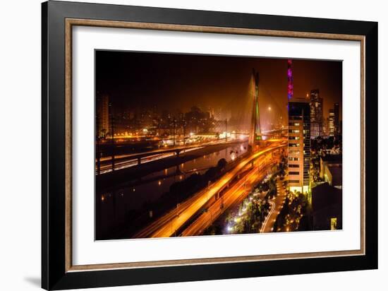 Bridge At Night In Sao Paulo-CelsoDiniz-Framed Premium Giclee Print