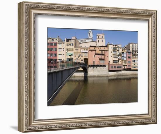 Bridge, Cathedral and Brightly Painted Houses on the Riu Onyar, Girona, Catalonia, Spain-Martin Child-Framed Photographic Print