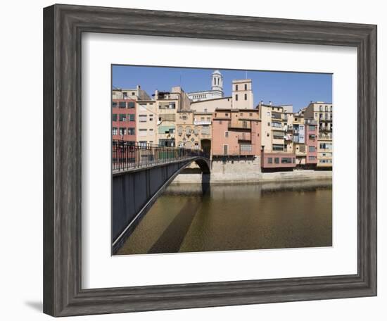 Bridge, Cathedral and Brightly Painted Houses on the Riu Onyar, Girona, Catalonia, Spain-Martin Child-Framed Photographic Print