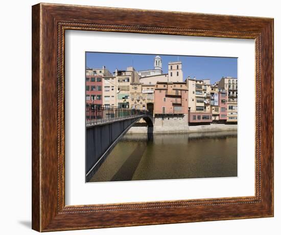 Bridge, Cathedral and Brightly Painted Houses on the Riu Onyar, Girona, Catalonia, Spain-Martin Child-Framed Photographic Print