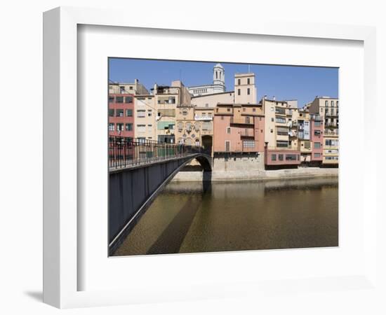 Bridge, Cathedral and Brightly Painted Houses on the Riu Onyar, Girona, Catalonia, Spain-Martin Child-Framed Photographic Print
