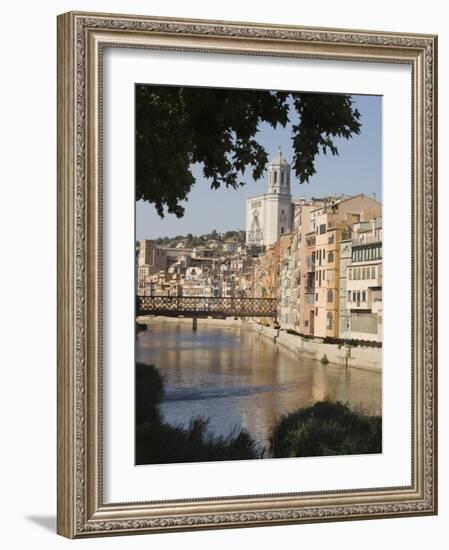 Bridge, Cathedral and Painted Houses on the Bank of the Riu Onyar, Girona, Catalonia, Spain-Martin Child-Framed Photographic Print