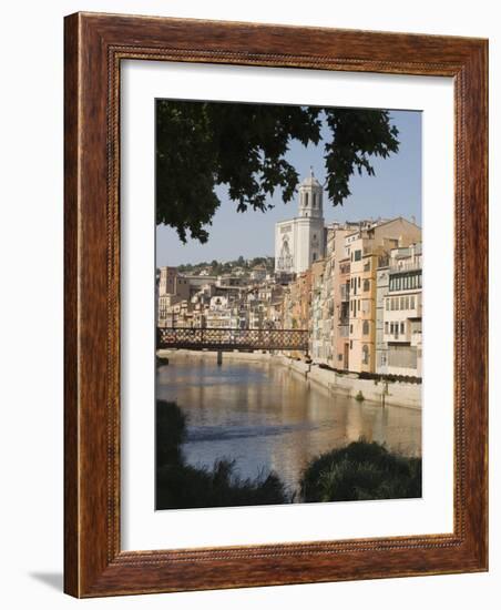 Bridge, Cathedral and Painted Houses on the Bank of the Riu Onyar, Girona, Catalonia, Spain-Martin Child-Framed Photographic Print
