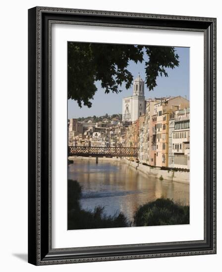 Bridge, Cathedral and Painted Houses on the Bank of the Riu Onyar, Girona, Catalonia, Spain-Martin Child-Framed Photographic Print