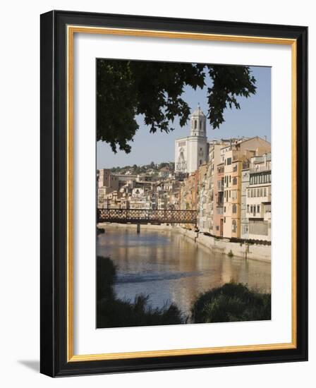 Bridge, Cathedral and Painted Houses on the Bank of the Riu Onyar, Girona, Catalonia, Spain-Martin Child-Framed Photographic Print