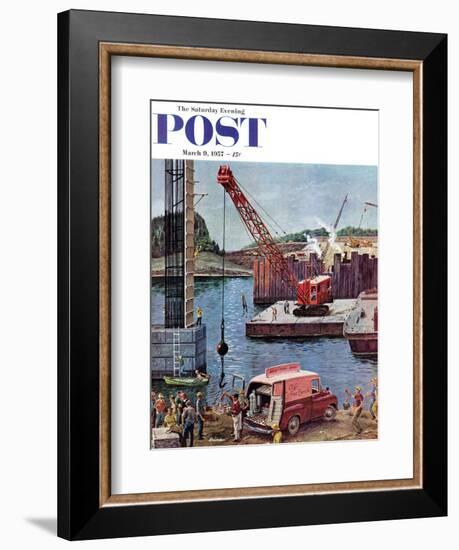 "Bridge Construction" Saturday Evening Post Cover, March 9, 1957-Ben Kimberly Prins-Framed Giclee Print