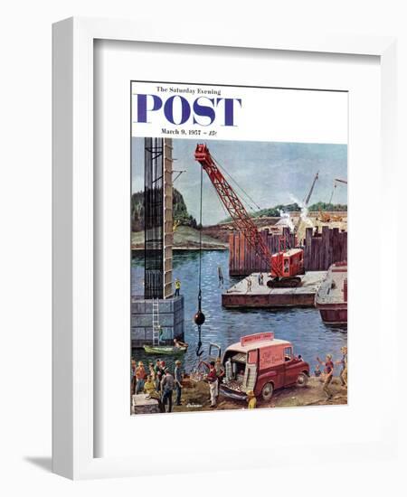 "Bridge Construction" Saturday Evening Post Cover, March 9, 1957-Ben Kimberly Prins-Framed Giclee Print