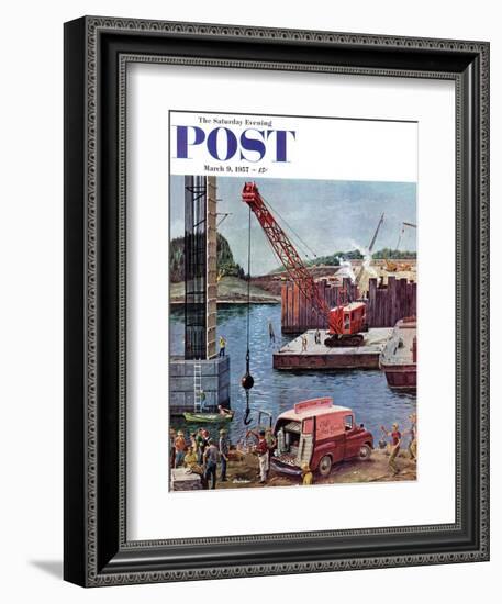 "Bridge Construction" Saturday Evening Post Cover, March 9, 1957-Ben Kimberly Prins-Framed Giclee Print