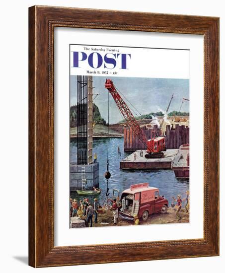 "Bridge Construction" Saturday Evening Post Cover, March 9, 1957-Ben Kimberly Prins-Framed Giclee Print