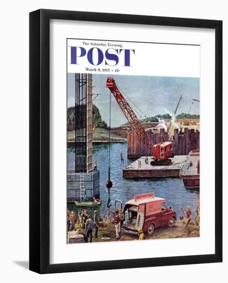 "Bridge Construction" Saturday Evening Post Cover, March 9, 1957-Ben Kimberly Prins-Framed Giclee Print