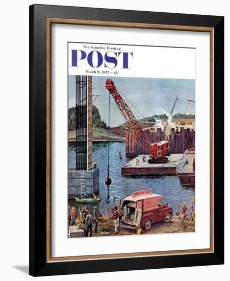 "Bridge Construction" Saturday Evening Post Cover, March 9, 1957-Ben Kimberly Prins-Framed Giclee Print