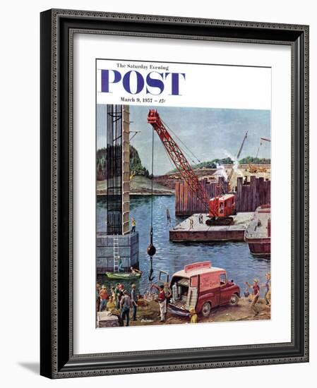 "Bridge Construction" Saturday Evening Post Cover, March 9, 1957-Ben Kimberly Prins-Framed Giclee Print