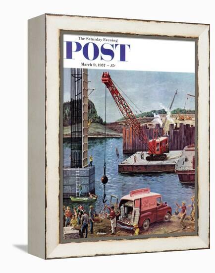 "Bridge Construction" Saturday Evening Post Cover, March 9, 1957-Ben Kimberly Prins-Framed Premier Image Canvas