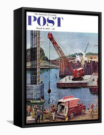 "Bridge Construction" Saturday Evening Post Cover, March 9, 1957-Ben Kimberly Prins-Framed Premier Image Canvas