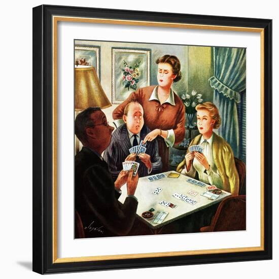 "Bridge Game", October 14, 1950-Constantin Alajalov-Framed Giclee Print