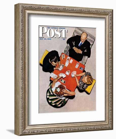 "Bridge Game" or "Playing Cards" Saturday Evening Post Cover, May 15,1948-Norman Rockwell-Framed Giclee Print