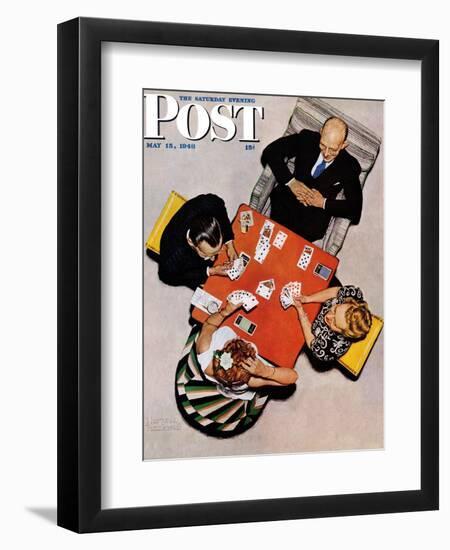 "Bridge Game" or "Playing Cards" Saturday Evening Post Cover, May 15,1948-Norman Rockwell-Framed Giclee Print