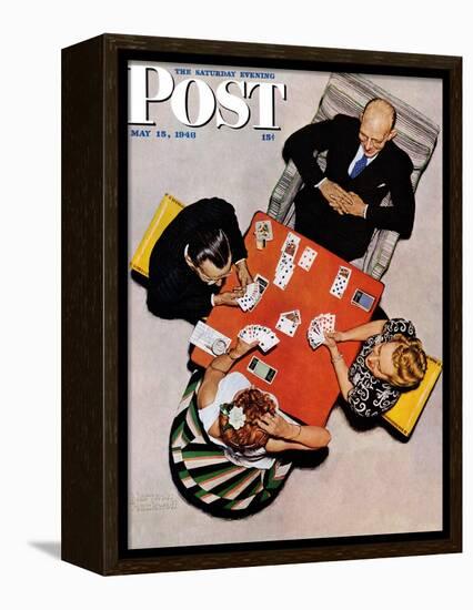 "Bridge Game" or "Playing Cards" Saturday Evening Post Cover, May 15,1948-Norman Rockwell-Framed Premier Image Canvas