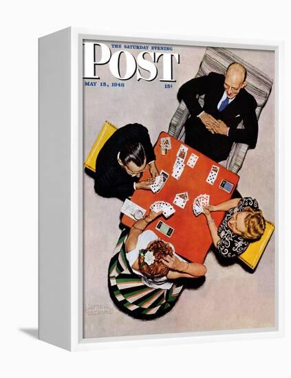 "Bridge Game" or "Playing Cards" Saturday Evening Post Cover, May 15,1948-Norman Rockwell-Framed Premier Image Canvas